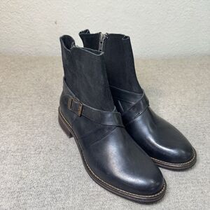 Wolverine Boots Women 7.5 Black Pearl Ankle Leather Suede Side Zip Motto